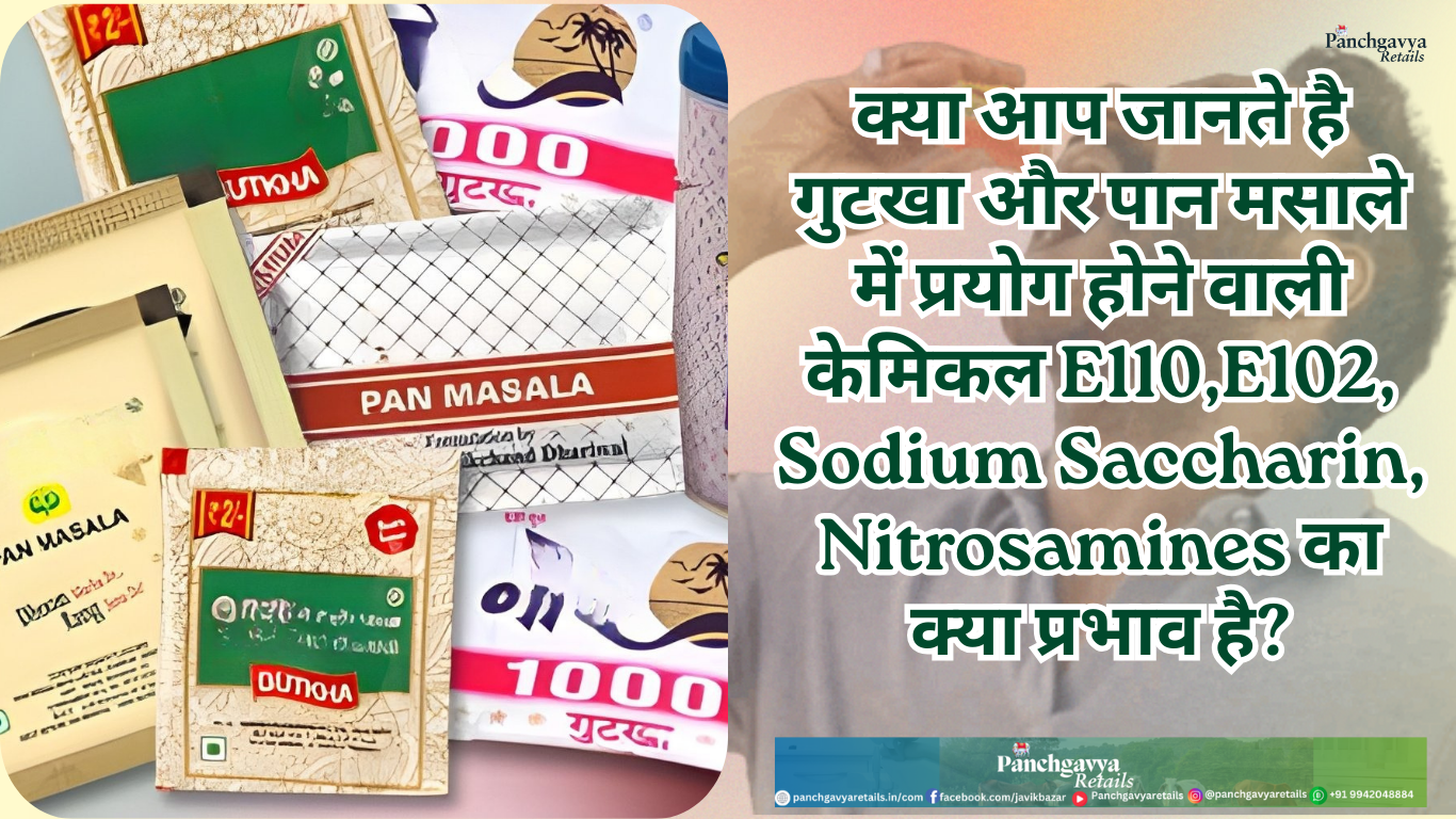 Infographic in Hindi explaining chemicals used in gutkha and pan masala.