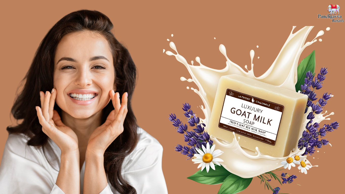 A beautiful lady taking skin care of her with goat milk soap